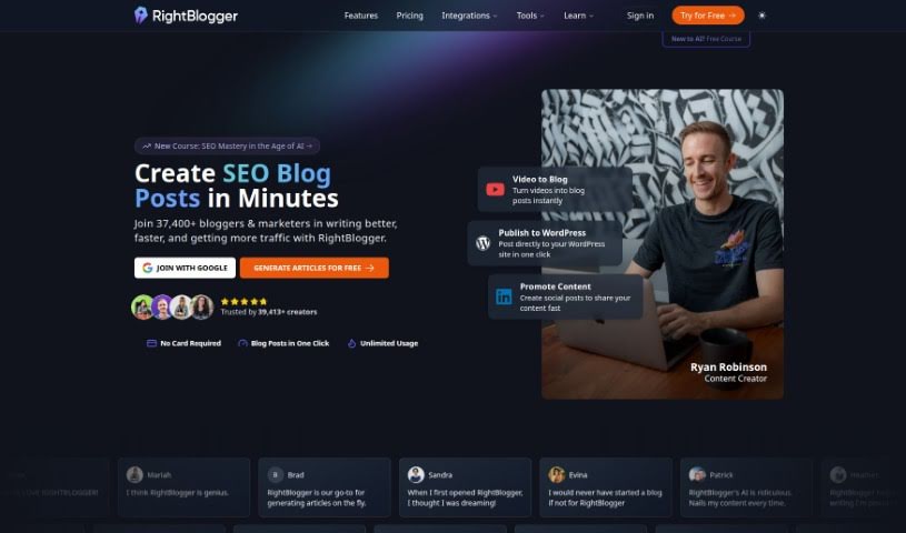 Screenshot of RightBlogger