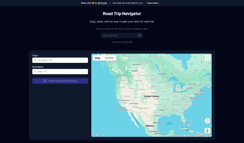 Screenshot of Road Trip Navigator