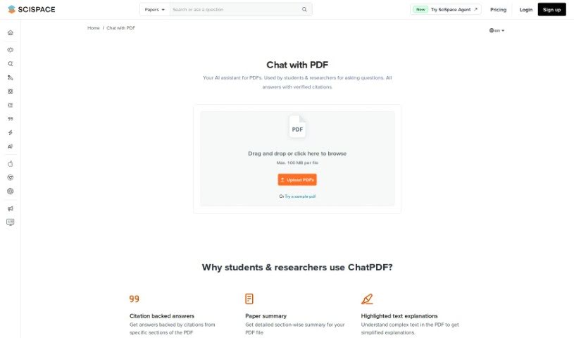 Screenshot of SciSpace AI Chat for scientific PDFs
