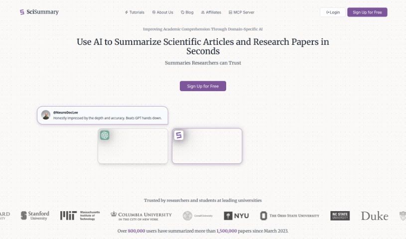 Screenshot of SciSummary