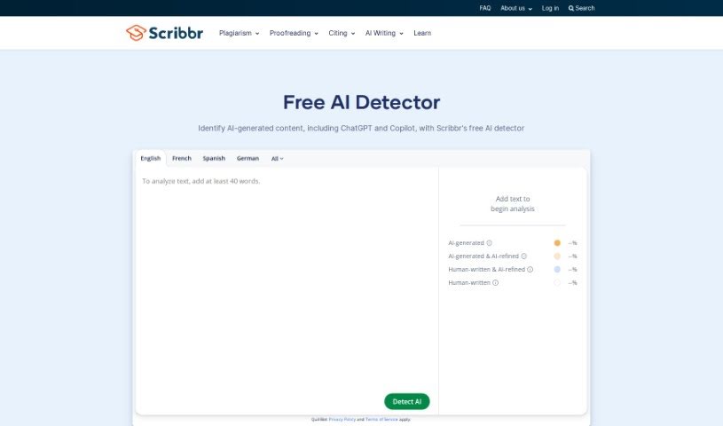 Screenshot of Scribbr AI Detector