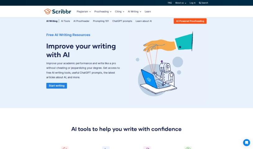 Screenshot of Scribbr AI Writing