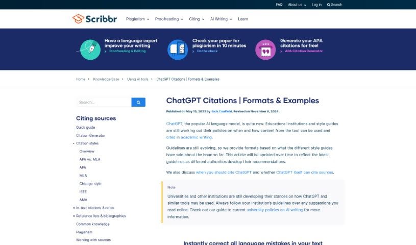 Screenshot of Scribbr ChatGPT Citation