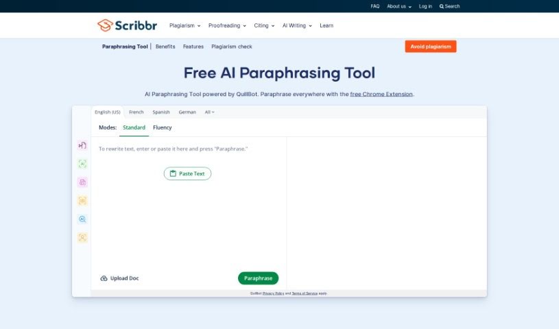 Screenshot of Scribbr Paraphrasing Tool