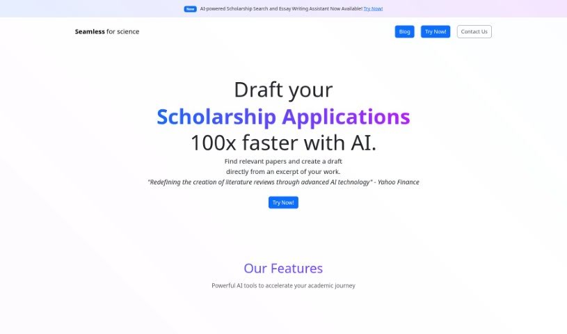 Screenshot of Seamless for science