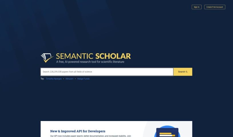 Screenshot of Semantic Scholar