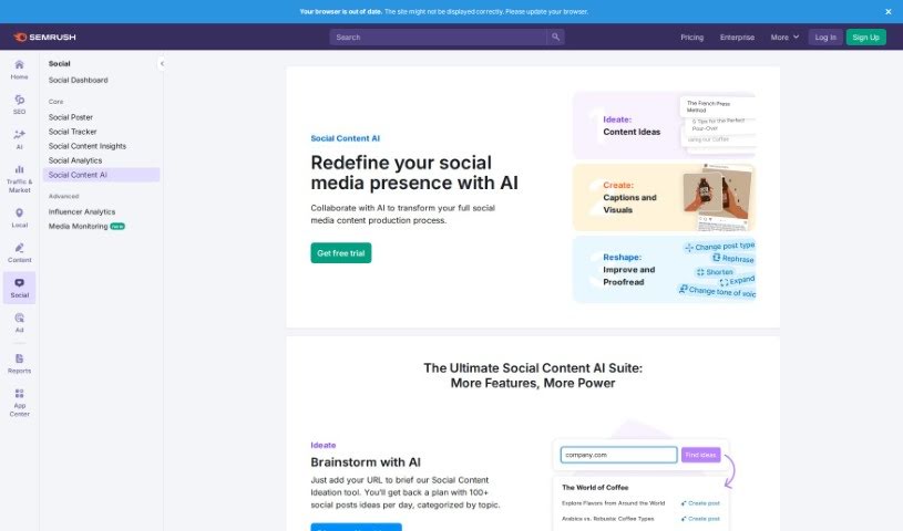 Screenshot of Semrush AI Social Content