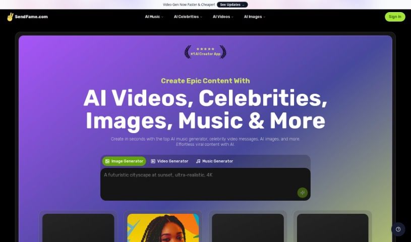 Screenshot of SendFame