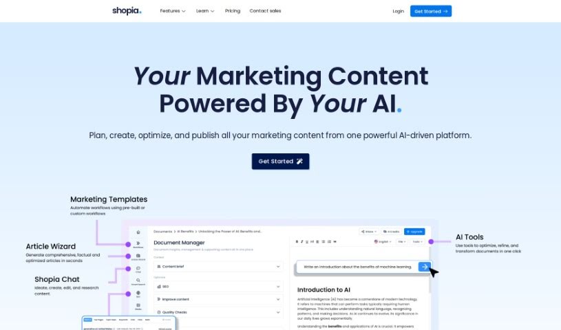 Screenshot of Shopia AI