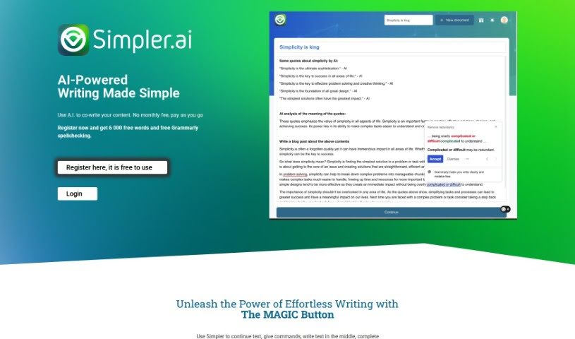 Screenshot of Simpler.ai