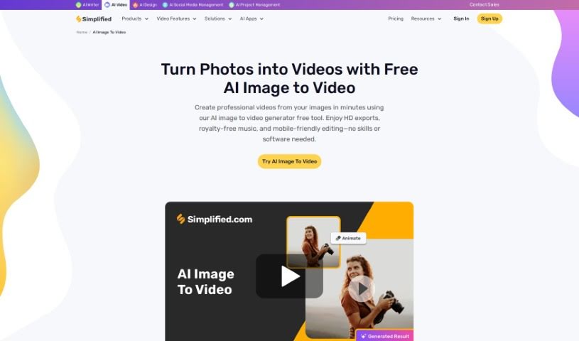 Screenshot of Simplified AI Image to Video