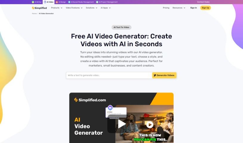 Screenshot of Simplified AI Video Generator