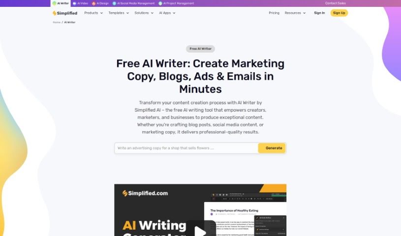 Screenshot of Simplified Ai Writer