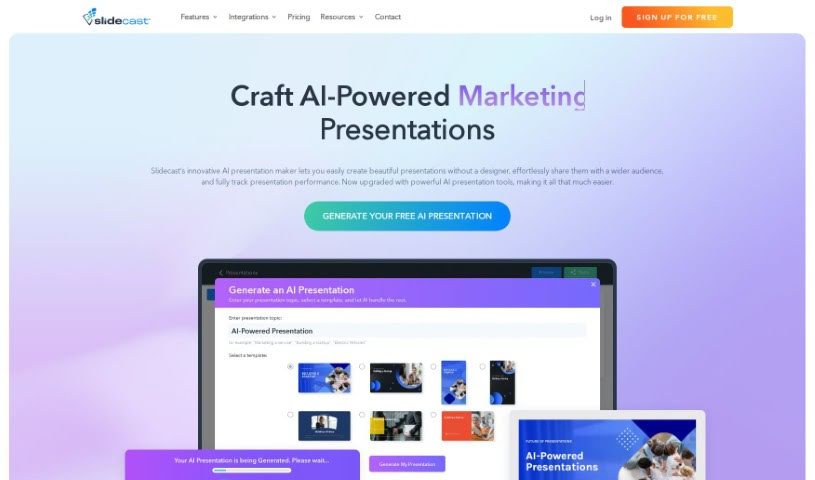 Screenshot of Slidcast AI Presentation Maker