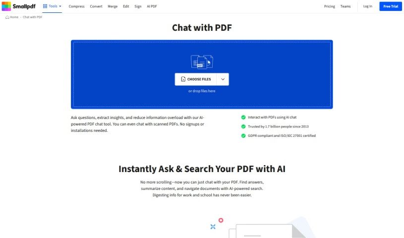 Screenshot of SmallPDF.com ChatPDF