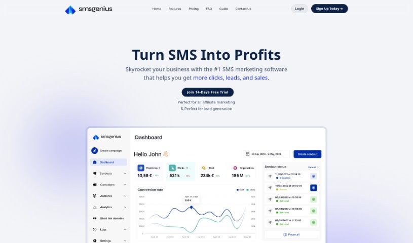 Screenshot of SMSGenius