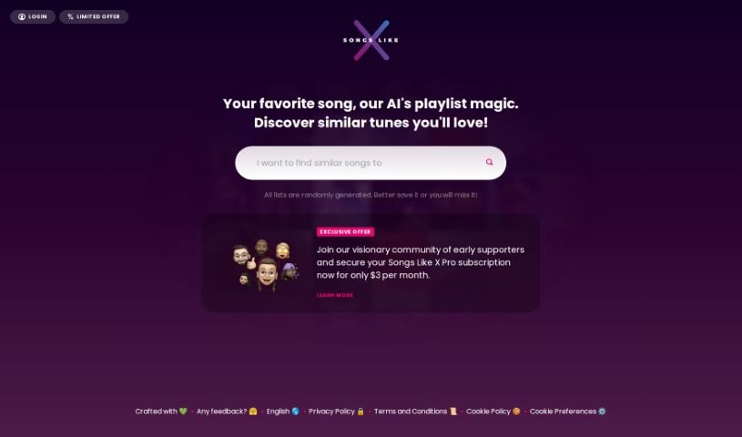 Screenshot of SongsLike X