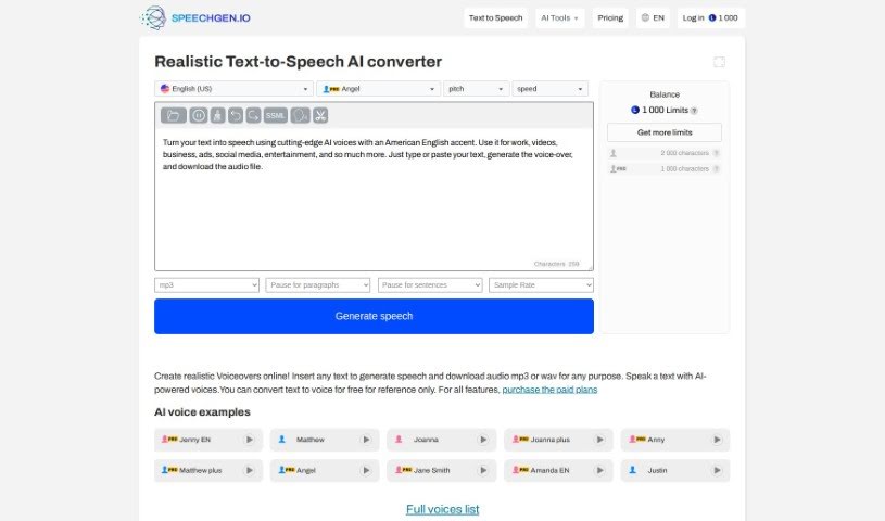 Screenshot of Speechgen.io
