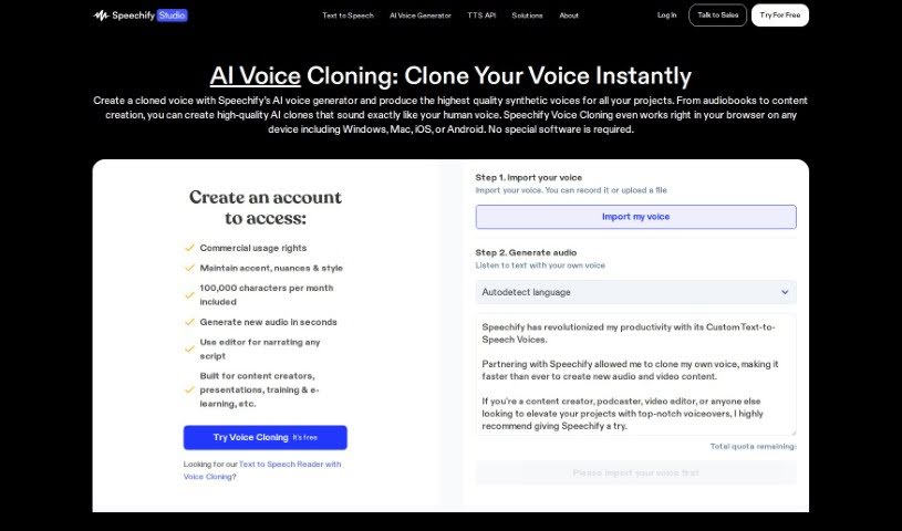 Screenshot of Speechify Voice Cloning