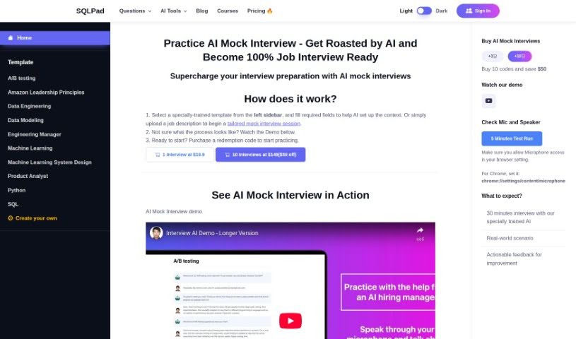 Screenshot of SQLPad AI Mock Interview