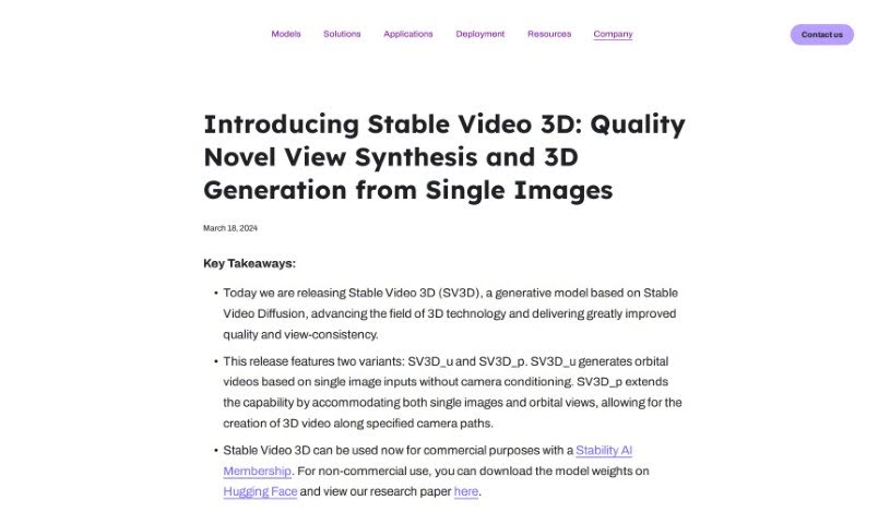 Screenshot of Stability AI Stable Video 3D