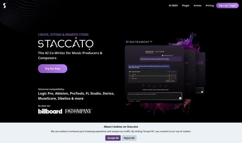 Screenshot of Staccato AI