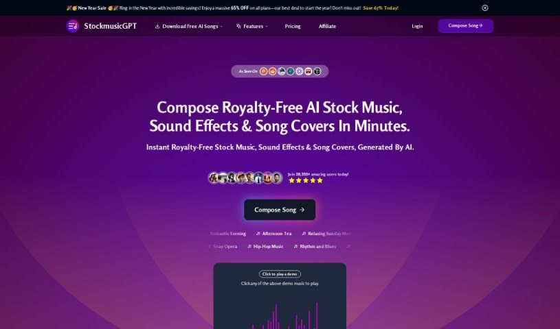 Screenshot of StockmusicGPT