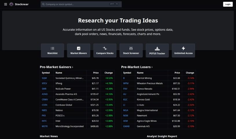 Screenshot of Stocknear