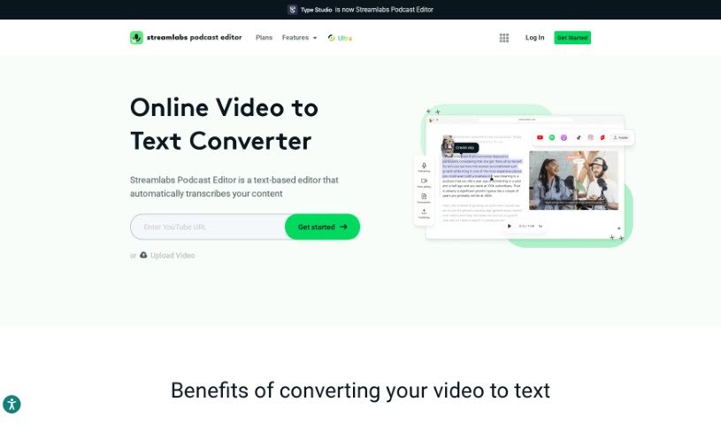 Screenshot of Streamlabs AI Video to Text