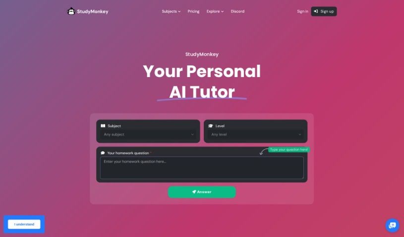 Screenshot of StudyMonkey