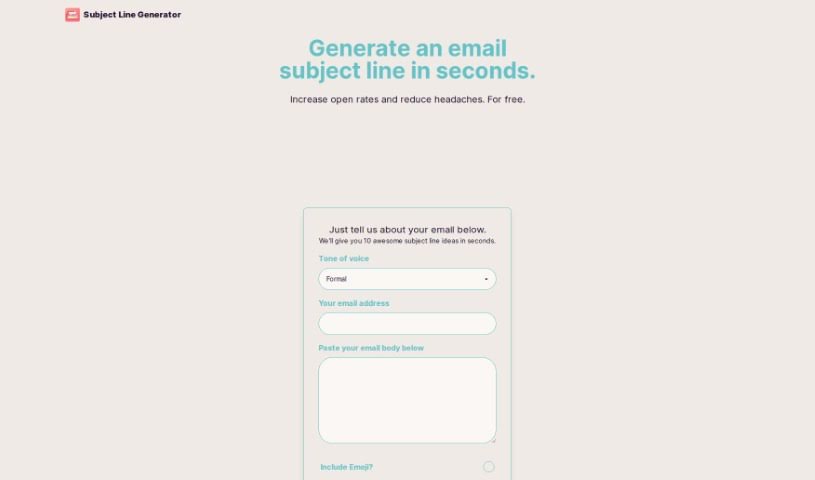 Screenshot of Subject Line Generator