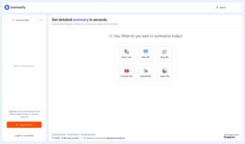 Screenshot of Summarify.me