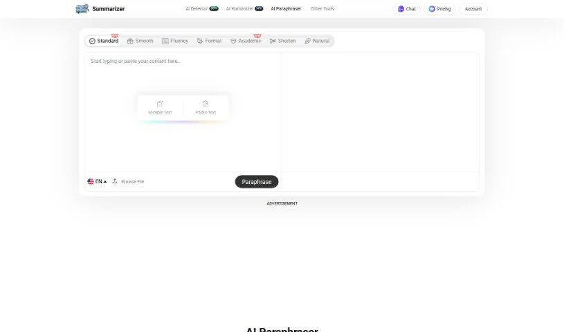 Screenshot of Summarizer Paraphrasing Tool