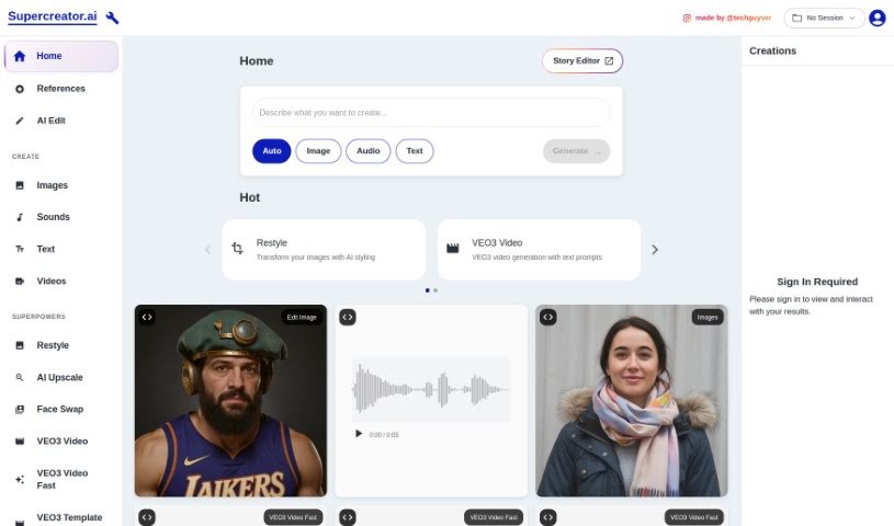 Screenshot of Supercreator Ai