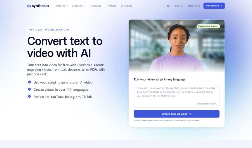 Screenshot of Synthesia Text to Video