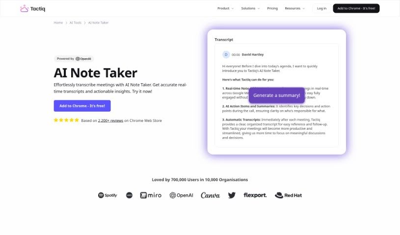 Screenshot of Tactiq AI Note Taker