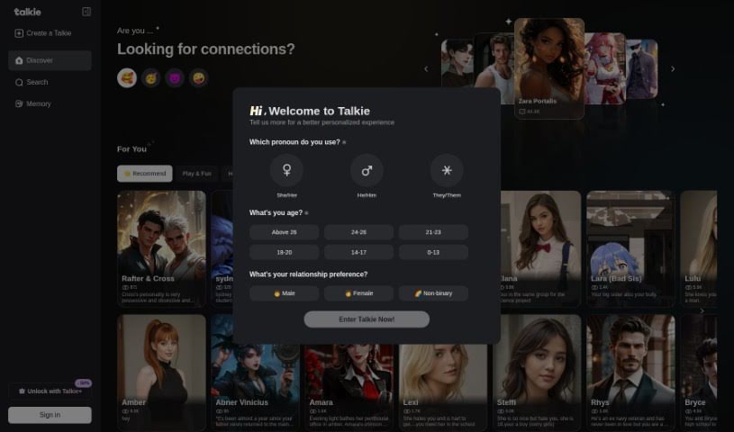 Screenshot of Talkie AI