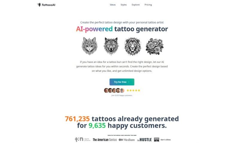 Screenshot of TattoosAI