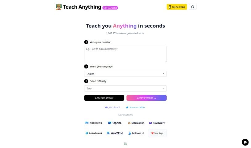 Screenshot of Teach Anything