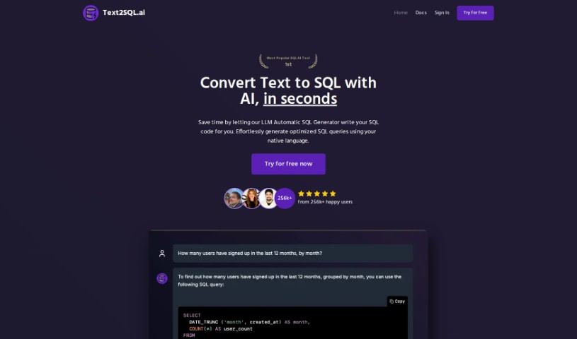 Screenshot of Text2SQL.AI