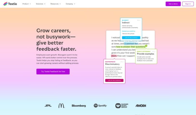 Screenshot of Textio