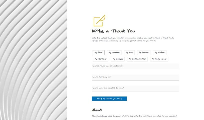 Screenshot of Thankyounote.app