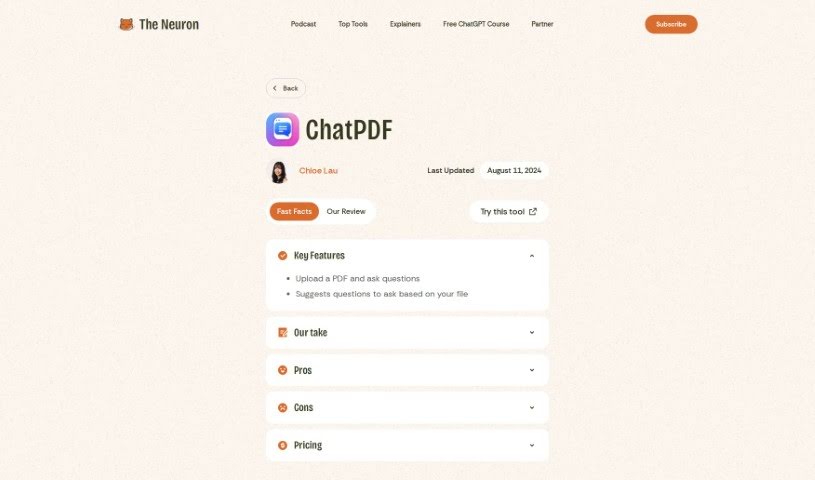 Screenshot of The Neuron AI ChatPDF