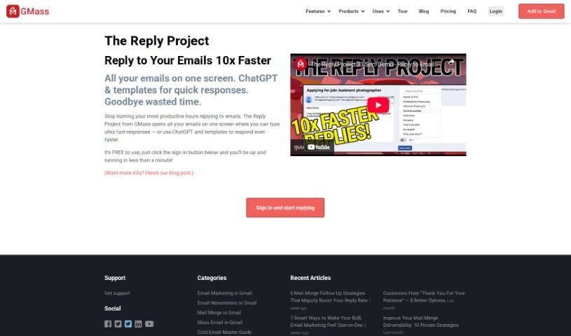 Screenshot of The Reply Project By Gmass