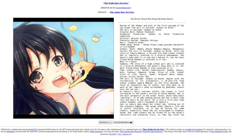 Screenshot of Thiswaifudoesnotexist