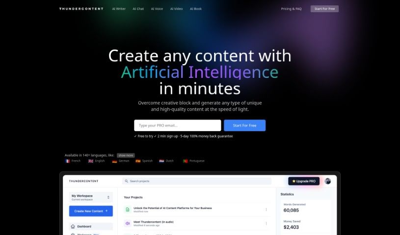 Screenshot of Thundercontent