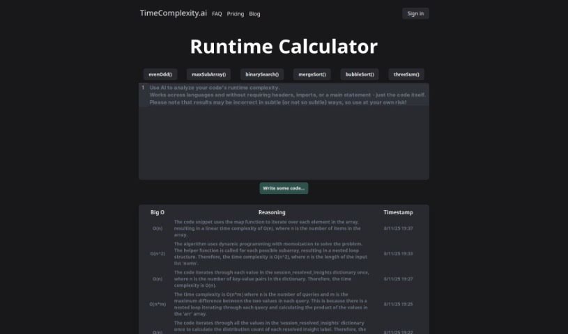 Screenshot of Timecomplexity.ai
