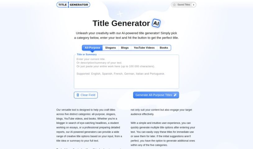 Screenshot of Title Generator