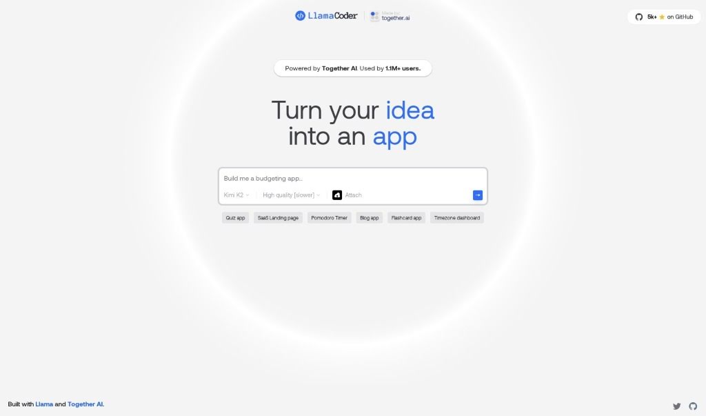 Screenshot of Together AI Llama Coder
