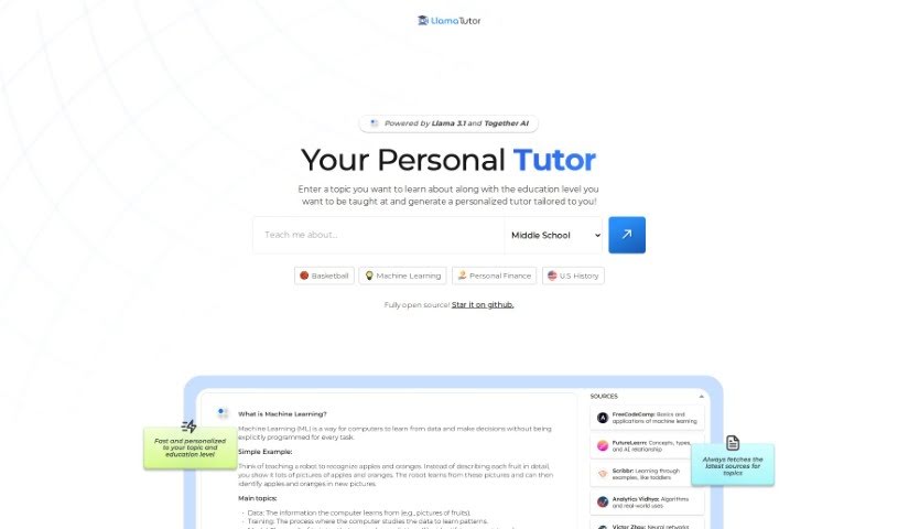 Screenshot of Together AI Llama Tutor